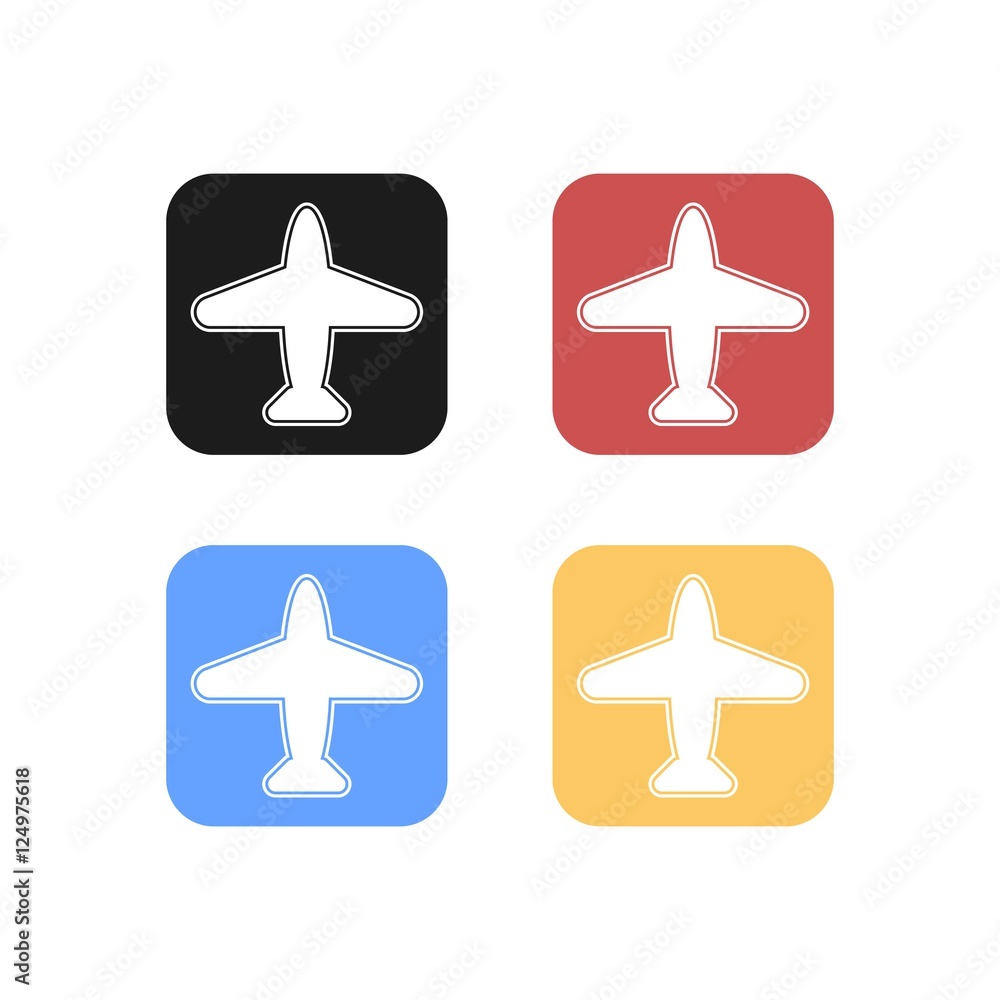 Colorful Set of Rounded Square Airplane Icon