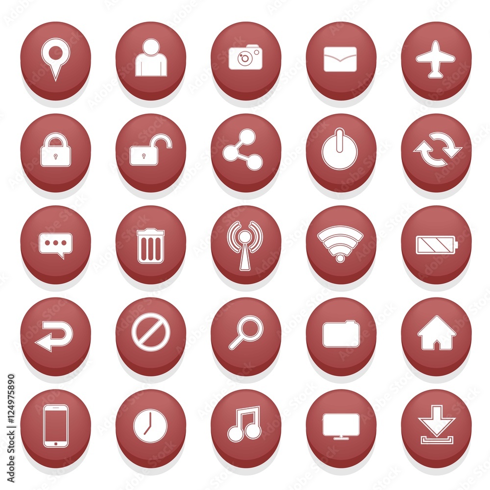 Red Button Web or Phone Icon Set Red Button Web or Phone Icon Set