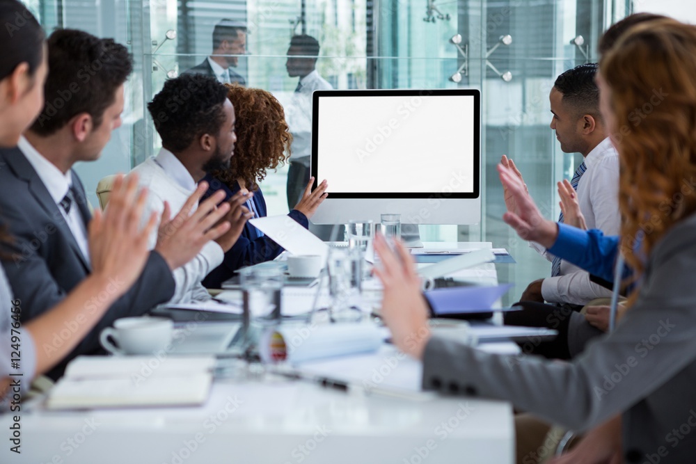 Fototapeta premium Business people looking at a screen during a video conference