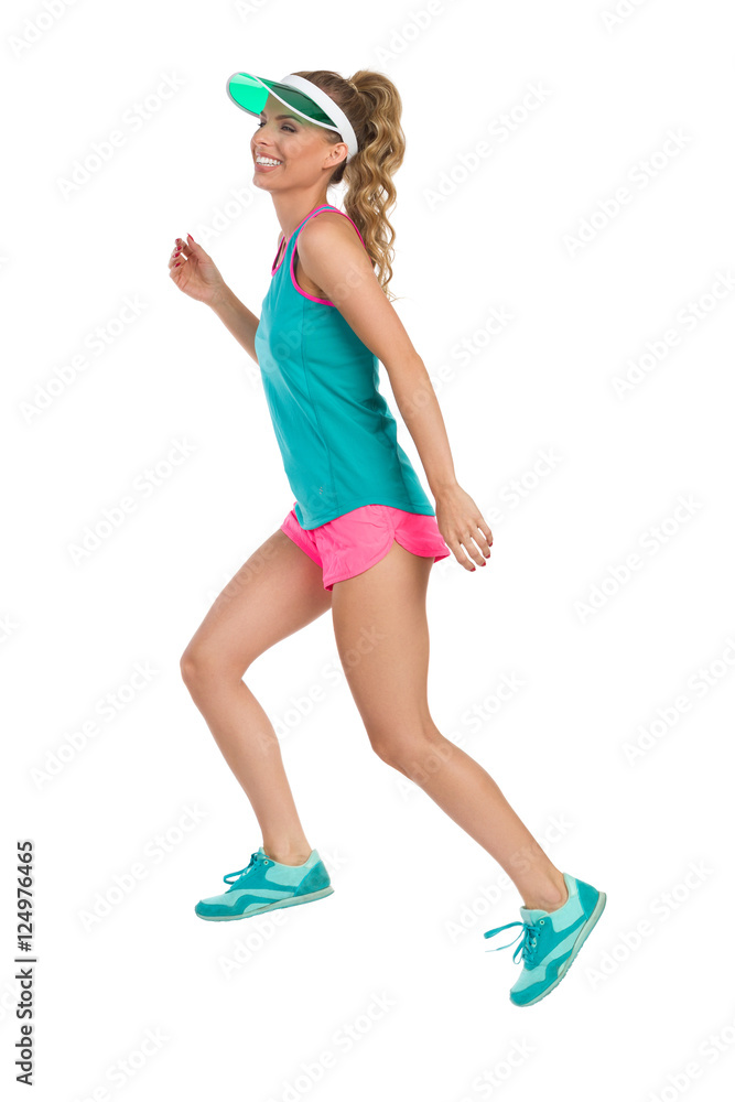 Jumping Happy Woman In Sports Clothes Jumping Happy Woman In Sports Clothes