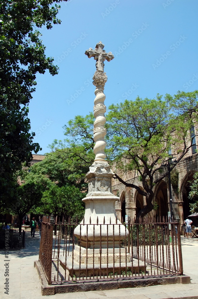 Ancient Stone Cross in Barcelona, Spain