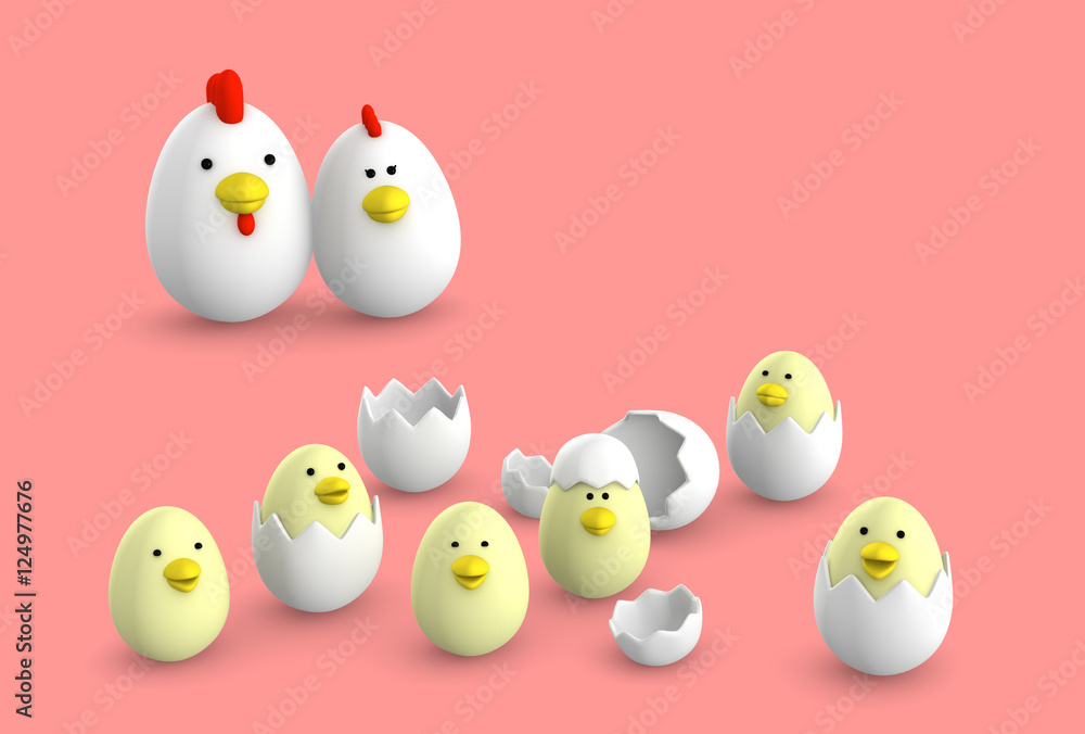 玉子 鶏 家族 3D illustration 玉子 鶏 家族 3D illustration