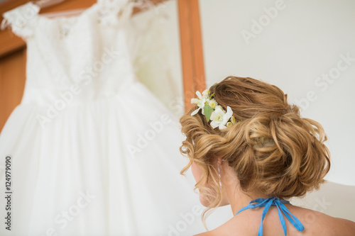 Beautiful blonde bride's hairstyle,back view