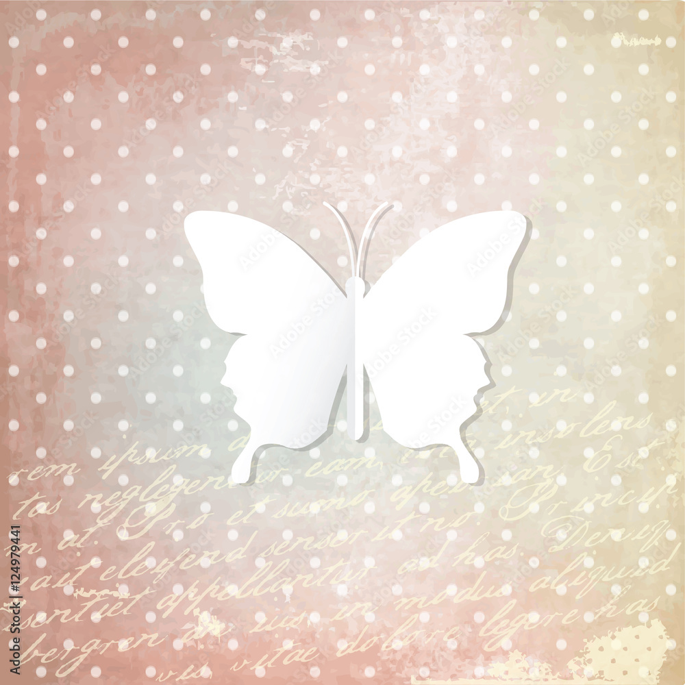 Obraz premium White paper butterfly on historical background.
