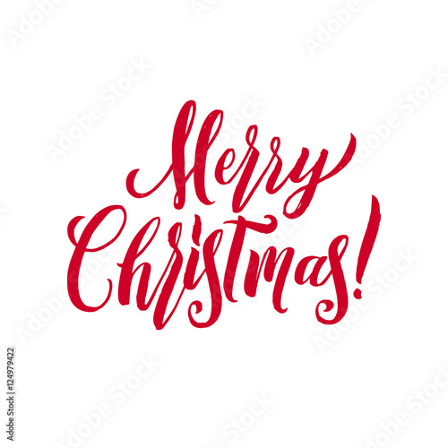 Merry Christmas Red Lettering Inscription  artistic written for greeting card  poster  print  web design and other decoration  handmade calligraphy vector illustration