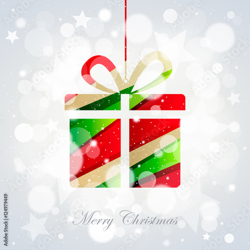 Christmas card with gift and bokeh