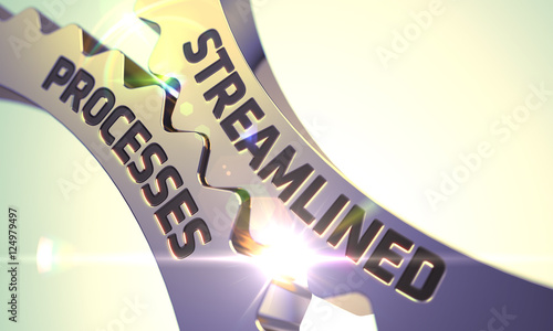 Картината върху платно Golden Cog Gears with Streamlined Processes Concept. 3D.
