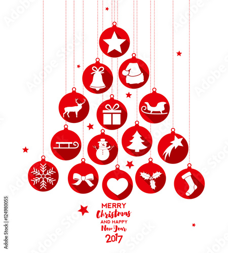 Christmas tree with hanging baubles - Flat design