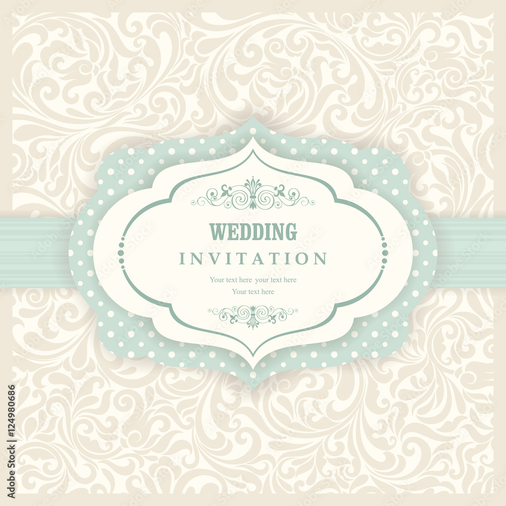 Invitation cards in an old-style beige and green.