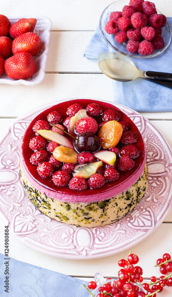 Beautiful bright pie with fruit and berries Beautiful bright pie with fruit and berries