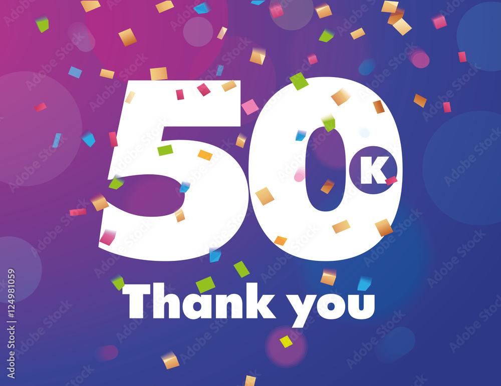 Congratulations 50K followers thanks banner background with confetti