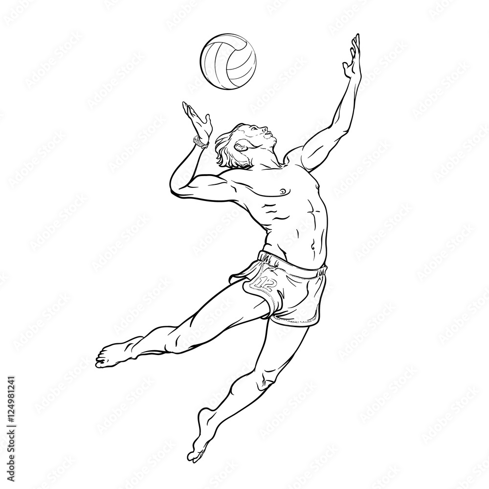 Volleyball player in different action poses set Vector Image