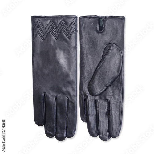 Black women's leather gloves isolated on white