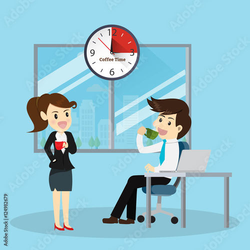 Afternoon Coffee for worker.Vector illustration business cartoon concept.