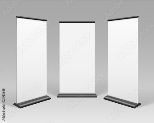 Vector White Blank Roll up Business Banner Stands for Advertising Isolated on Background