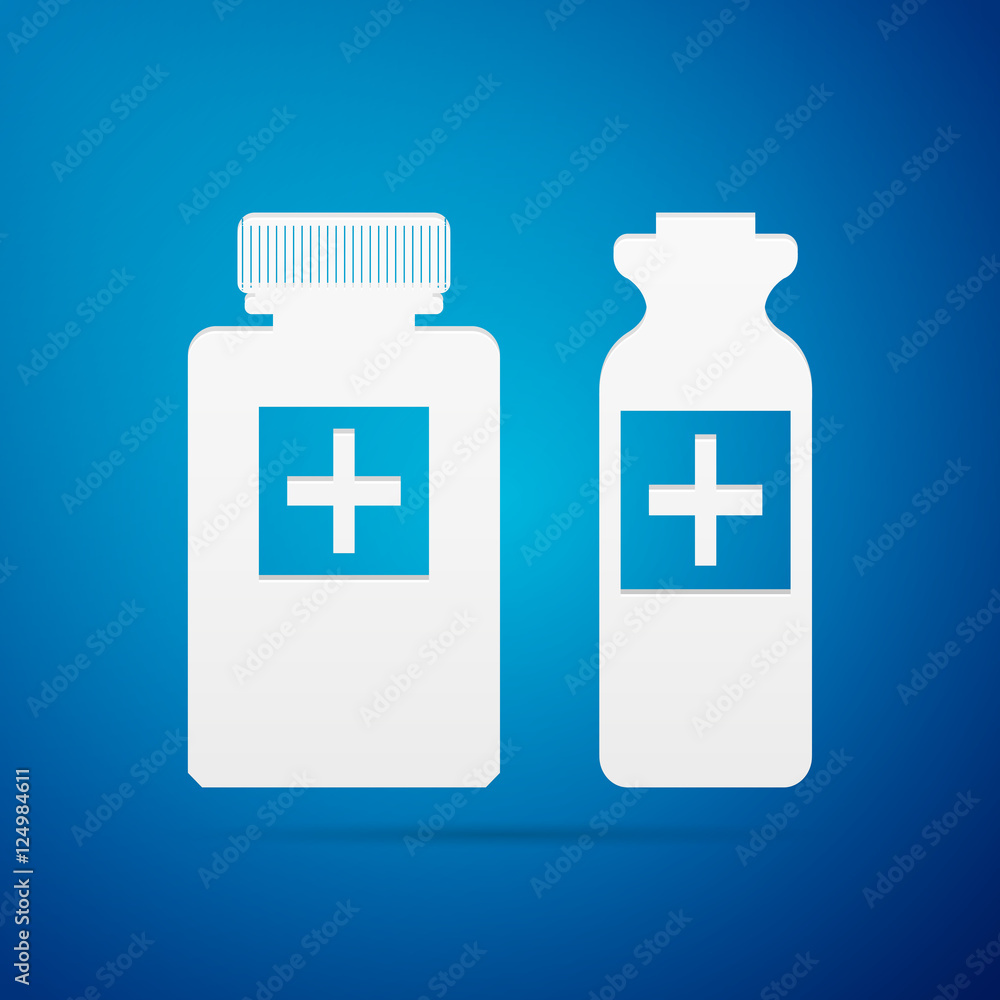 Medical bottles flat icon on blue background. Vector Illustration Medical bottles flat icon on blue background. Vector Illustration