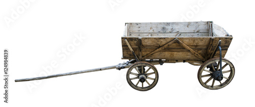 Vintage wooden cart isolated on white. Path included.