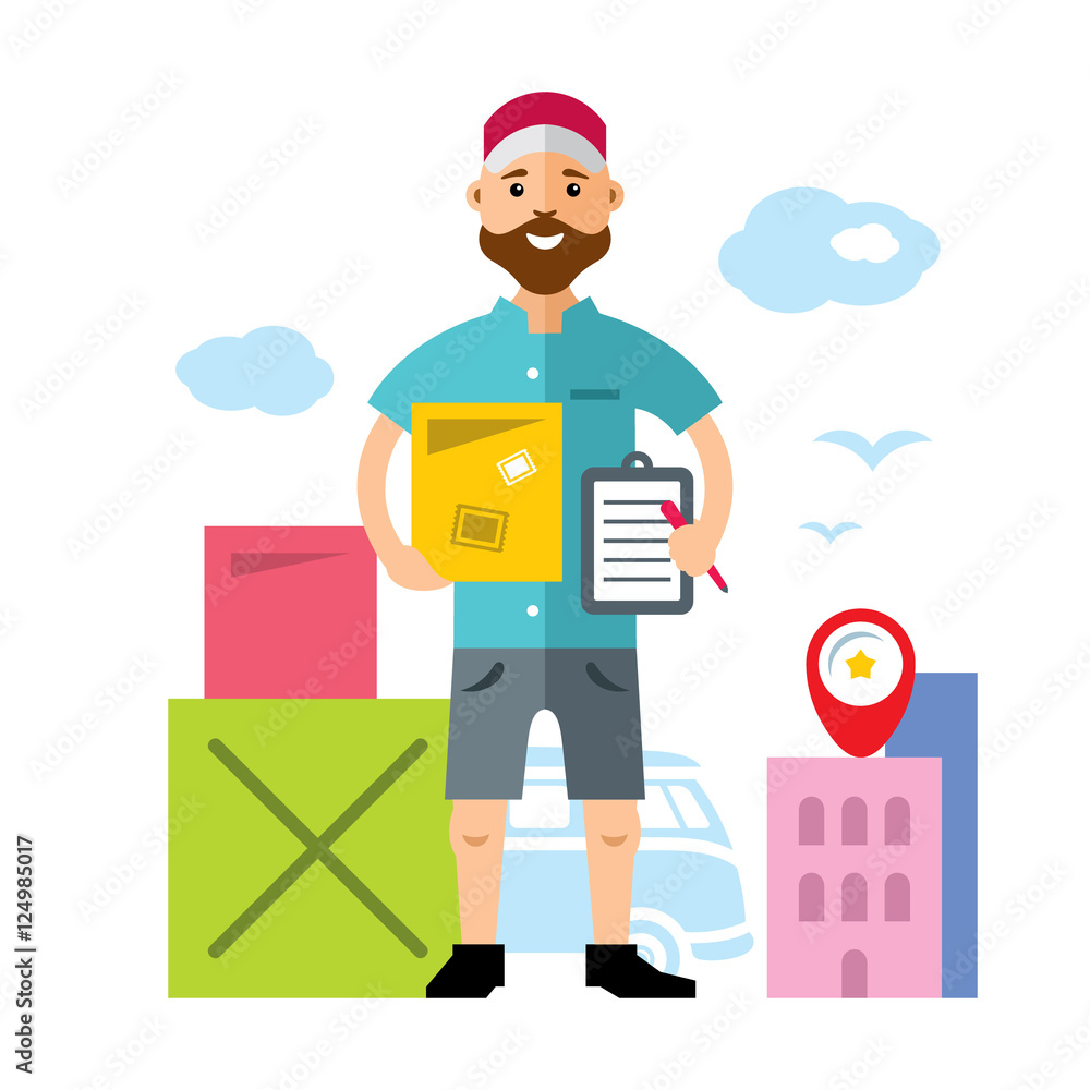 Vector Delivery man. Flat style colorful Cartoon illustration.