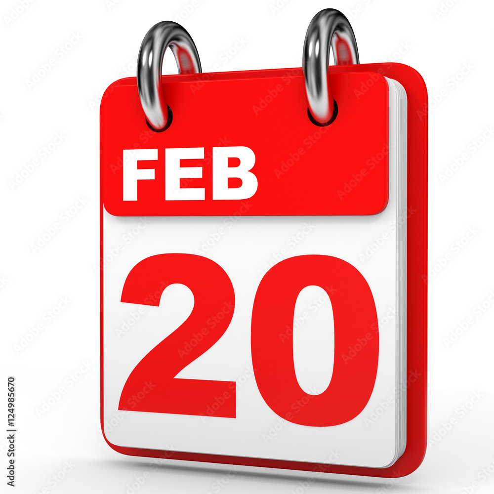 February 20. Calendar on white background. February 20. Calendar on white background.