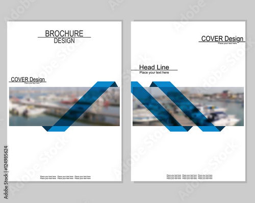 Vector brochure cover templates with blurred seaport. Business brochure cover design. EPS 10. Mesh background.