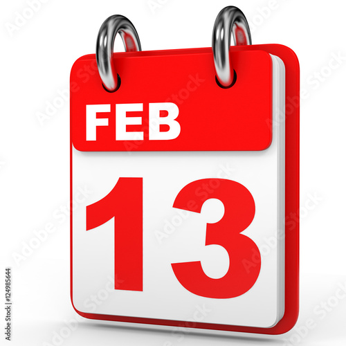 February 13. Calendar on white background.