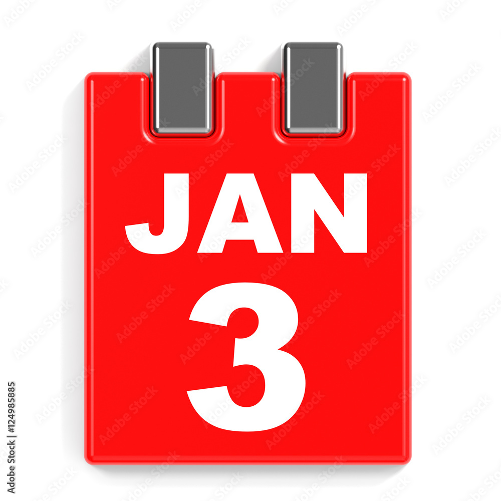 January 3. Calendar on white background. January 3. Calendar on white background.