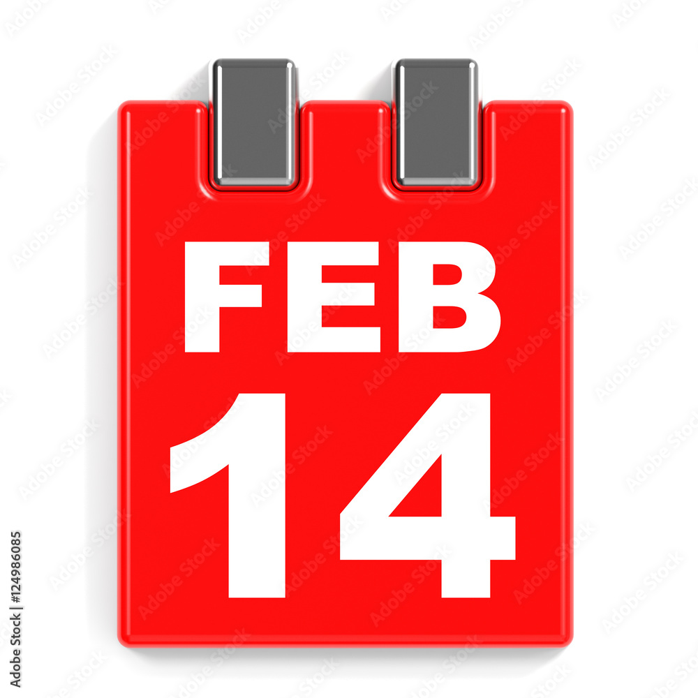 February 14. Calendar on white background. February 14. Calendar on white background.