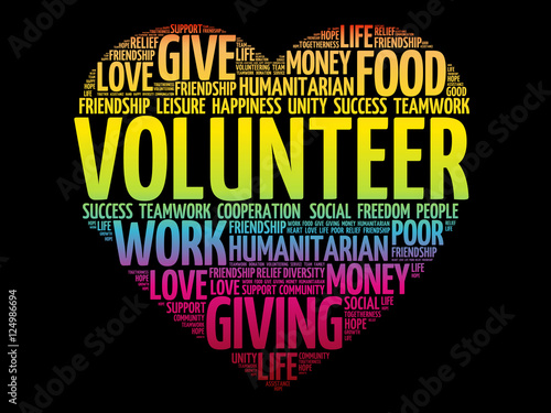 Volunteer heart word cloud collage, concept background