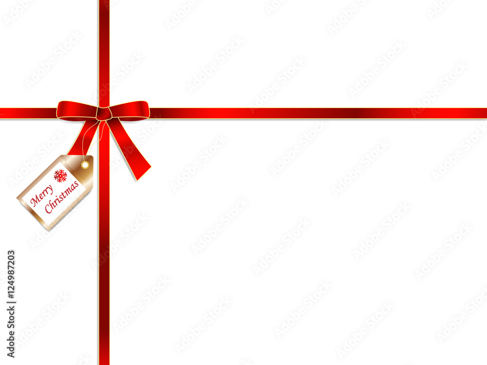 Festliche rote Schleife mit Merry Christmas Anhänger Festliche rote Schleife mit Merry Christmas Anhänger