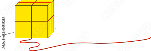 Gelbes Geschenk mit roter Schnur 