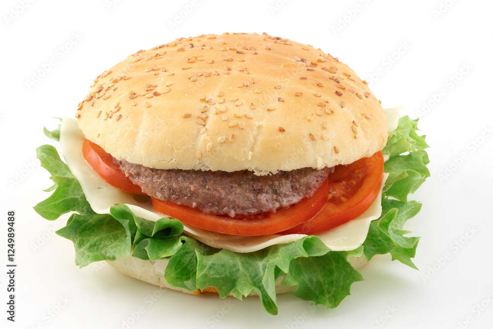 Sandwich con hamburger di manzo , formaggio e verdure Sandwich con hamburger di manzo , formaggio e verdure