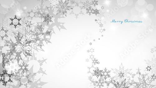 Christmas silver background with snowflakes and decent blue Merr