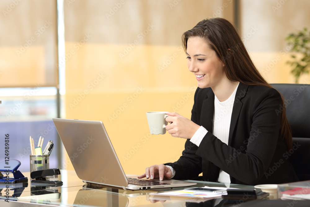 Businesswoman working online at office Businesswoman working online at office
