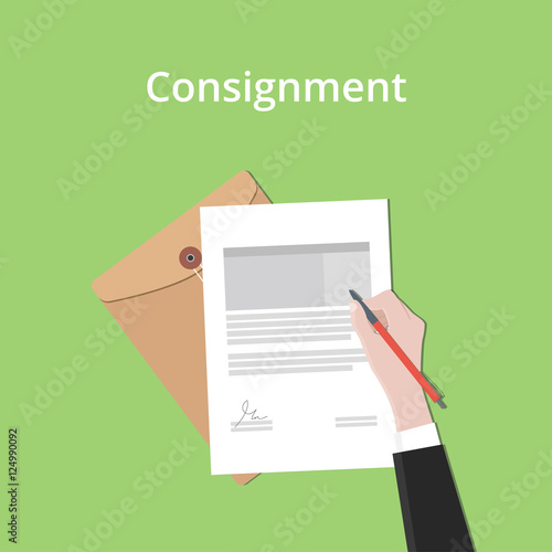 consignment illustration concept a business man hand signing  paper document with flat style