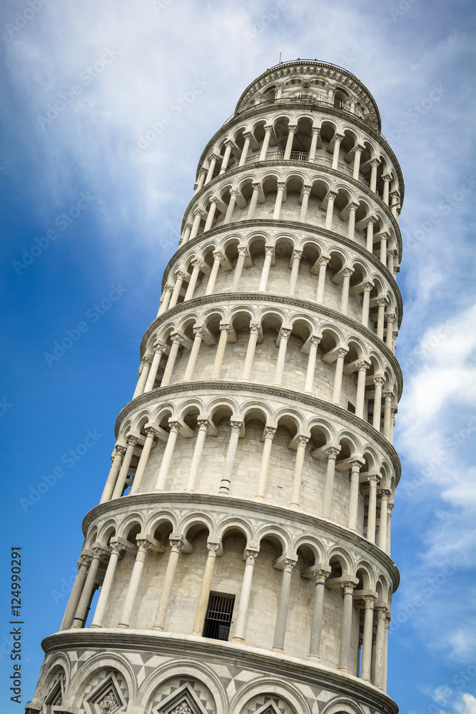 Leaning Tower of Pisa viewed from below