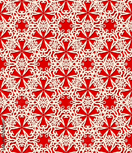 Seamless white decorative pattern on red background