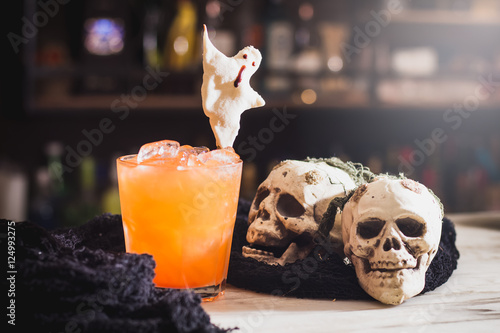 Sticker Halloween cocktail drink with Halloween presentation