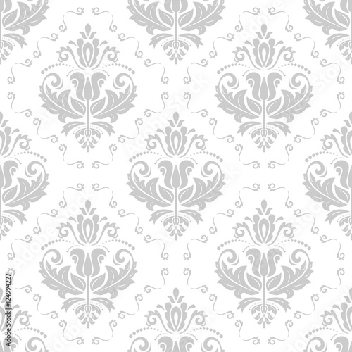 Damask vector classic light silver pattern. Seamless abstract background with repeating elements