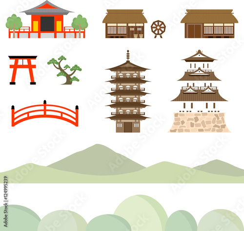 城　五重塔　アイコンセット
