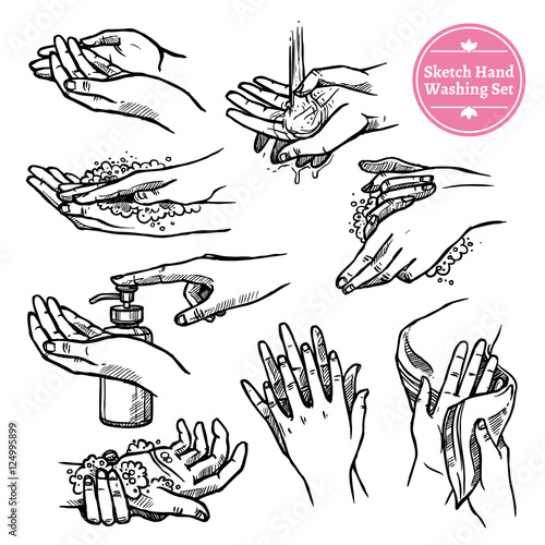 Hands Washing Black White Set