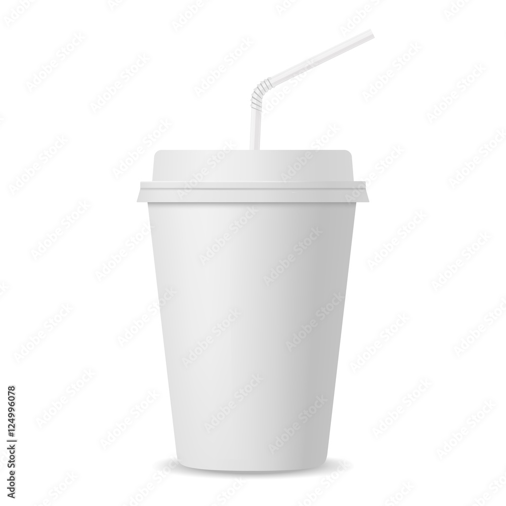 Realistic paper cup with straw mockup Realistic paper cup with straw mockup