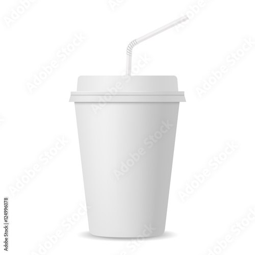 Realistic paper cup with straw mockup