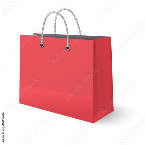 Red paper classic shopping bag isolated on white background