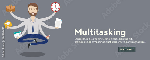 Businessman with multitasking and multi skill. Keep calm. Business concept. Flat design