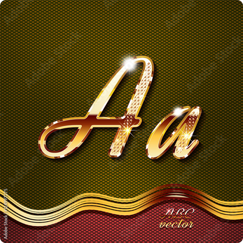 This stylish gold cursive letters. There are inlaid with a capital "A" and the lowercase letter "a". 