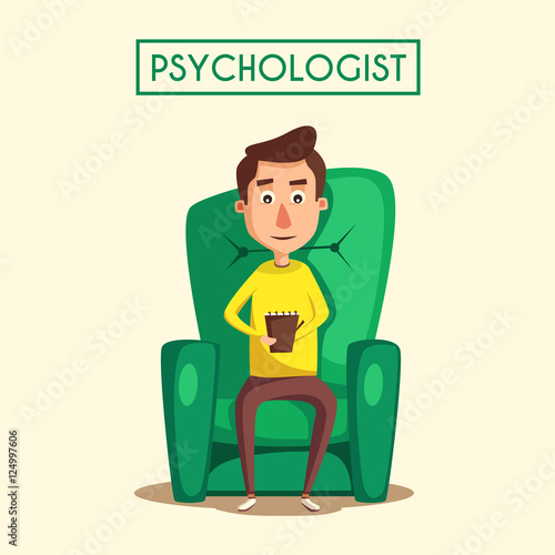 Patient talking to psychologist. Cartoon vector illustration