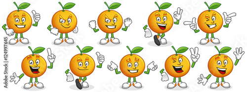 Vector set of Orange mascot. Oranges characters. photo