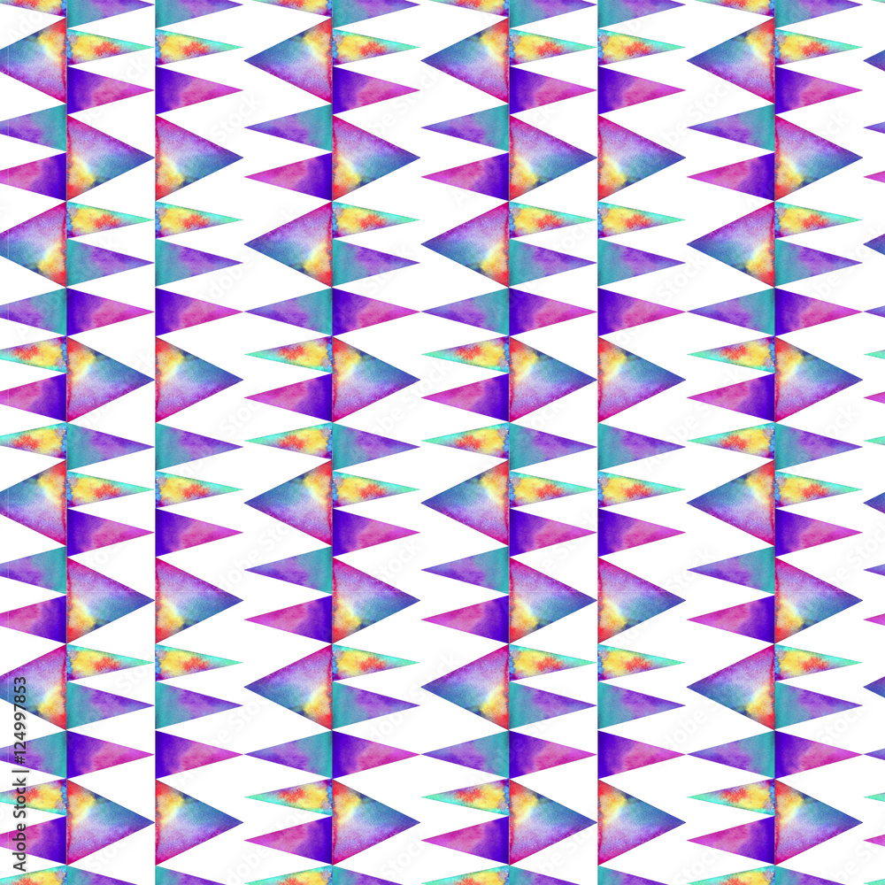 Watercolor seamless pattern. With colofrul triangles on white background. Raibow prink or wallpaper Watercolor seamless pattern. With colofrul triangles on white background. Raibow prink or wallpaper