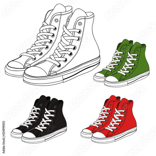 comfortable sports gumshoes .Pair of red gumshoes. Teenage school street wear.side view sneakers