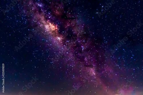 Milky Way galaxy, Long exposure photograph, with grain.Image contain certain grain or noise and soft focus.